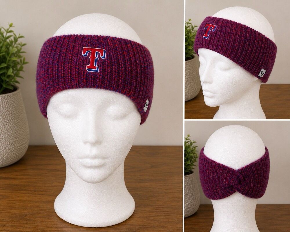 ‘47 Brand Texas Rangers Knit Headband Ear Warmer Women’s Red Blue MLB Acrylic